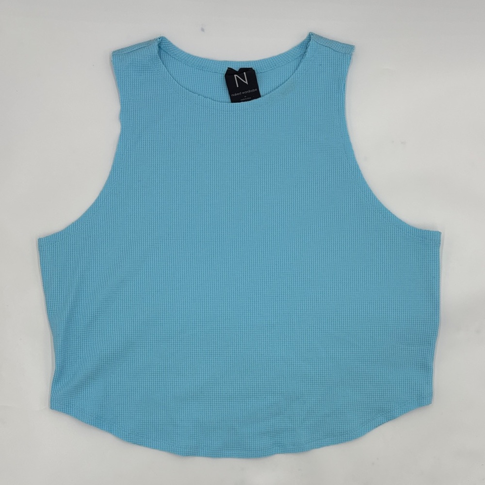 Naked Wardrobe Waffle Knit Tank Top in Blue
